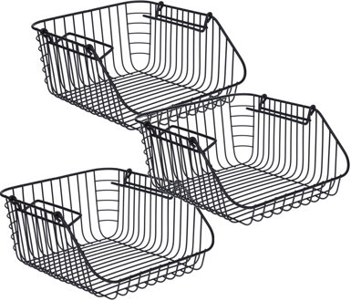 3x Zwarte opberg/opruim mandjes stapelbaar 30 x 27 x 14 cm