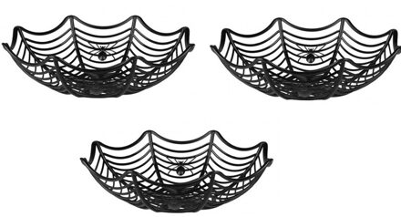 3x Zwarte spinnenweb snoepschaal 27 cm - Halloween decoratie/accessoires/versiering - Spinnen web schaal zwart
