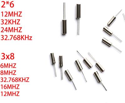 3X8 Cilindrische Passieve Kristaloscillator 2X6 Cilindrische Kwartskristal 32.768K Quartz Crystal 6MHZ12Mhz 32Khz 24Mhz 32.768Mhz 2X6 / 32.768Khz