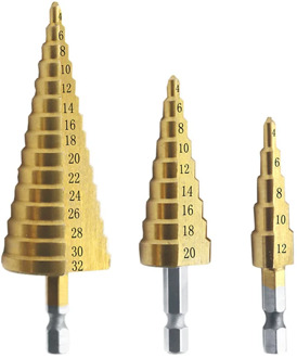 4-12/20/32mm 3pcs Step Drill Bit Unibit Titanium HSS Steel Cone Drill Industrial Reamer Hexagon Kit Set Hole Cutters
