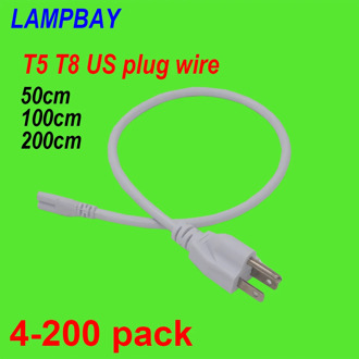 4-200pcs T5 T8 US Plug Cable 50cm 100cm 200cm 3 Prong Power Cords Electric Wire used for LED Tube Light Integrated Fixture