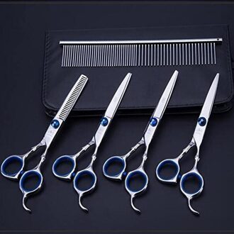 4 #5 Pcs Huisdier Schaar Set Roestvrij Staal Dunner Shear Grooming Kam Gebogen Scharen Kat Hond Snijden Dunner Voor groomer