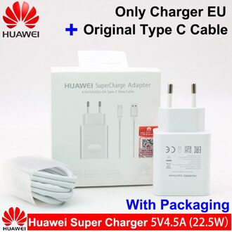 4.5V 5A Huawei Originele Fast Charger Mate10 9 Mate20 P20 Pro Super Charge Quick Travel Wall Adapter 5V4.5A Type-C 3.0 Usb Kabel EU lader kabel reeks