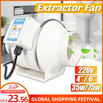 4"6" 220V Exhaust Fan Home Silent Inline Pipe Duct Fan Bathroom Extractor Ventilation Kitchen Toilet Wall Air Cleaning