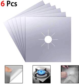 4/6/8Pc Kachel Protector Cover Liner Gasfornuis Protector Gasfornuis Kookplaat Brander Protector Keuken Accessoires mat Fornuis Cove zilver 6stk