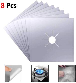 4/6/8Pc Kachel Protector Cover Liner Gasfornuis Protector Gasfornuis Kookplaat Brander Protector Keuken Accessoires mat Fornuis Cove zilver 8stk