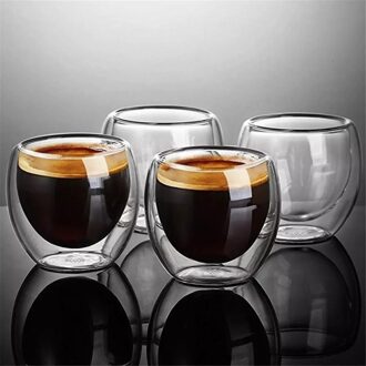 4/6Pcs Hittebestendige Dubbele Wand Glazen Beker Bier Espresso Koffie Beker Set Handgemaakte Bier Mok Thee glas Whiskey Glazen Beker Drinkware 6stk-80ml