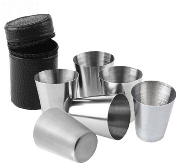 4/6Pcs Reizen Outdoor Praktische Rvs Cups 30Ml Shots Set Bril Voor Whisky Wijn Draagbare Set met Case Ideaal 6stk
