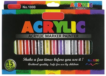 4/8/12/15/24/36 Kleuren Acryl Verf Marker Pen Gedetailleerde Markering Pen Voor Diy Album keramische Rock 15 kleur