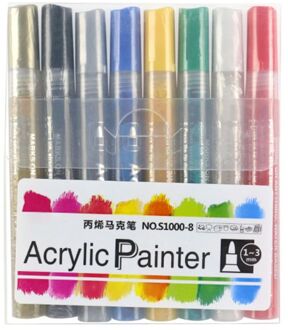 4/8/12/15/24/36 Kleuren Acryl Verf Marker Pen Gedetailleerde Markering Voor Diy Album Glas keramische Rock Hout Canvas 8 kleuren