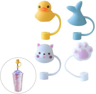 4/8/12Pcs Siliconen Stro Plug Herbruikbare Luchtdicht Drinken Stofkap Cup Accessoires Cartoon Stekkers Tips Cover pak Voor 6-8Mm Rietjes 4stk