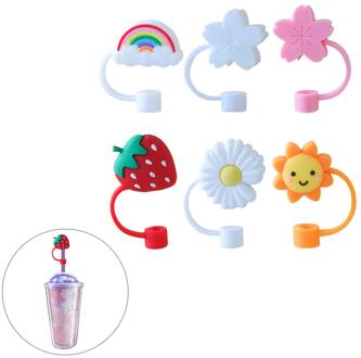 4/8/12Pcs Siliconen Stro Plug Herbruikbare Luchtdicht Drinken Stofkap Cup Accessoires Cartoon Stekkers Tips Cover pak Voor 6-8Mm Rietjes 6stk