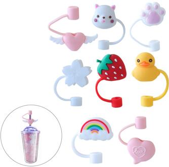 4/8/12Pcs Siliconen Stro Plug Herbruikbare Luchtdicht Drinken Stofkap Cup Accessoires Cartoon Stekkers Tips Cover pak Voor 6-8Mm Rietjes 8stk