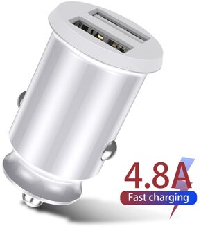 4.8A Car Charger Voor Iphone Samsung Xiaomi Mobiele Telefoon Adapter In Auto Smartphone Tablet Quick Charge Dual Usb Car Charger wit