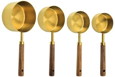 4/8Pcs Rvs Maatlepels Cups Houten Handvat Huishouden Keuken Eetkamer Bar Bakken Cake Suiker Gereedschap Set