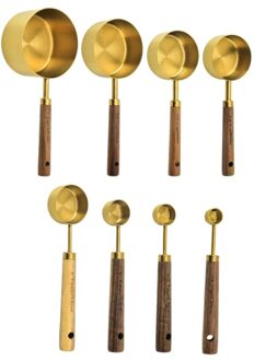 4/8Pcs Rvs Maatlepels Cups Houten Handvat Huishouden Keuken Eetkamer Bar Bakken Cake Suiker Gereedschap Set