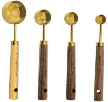 4/8Pcs Rvs Maatlepels Cups Houten Handvat Huishouden Keuken Eetkamer Bar Bakken Cake Suiker Gereedschap Set