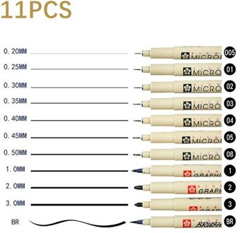 4/9/11/12Pcs Pigma Micron Pen Waterdichte Handgetekende Schets Naald Pen Hand dawing Liner Fineliner Cartoon Handtekening Pen 11stk SAKURA