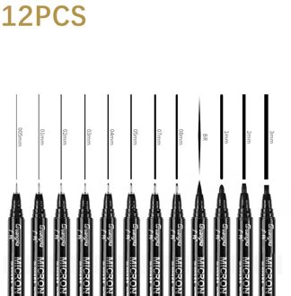 4/9/11/12Pcs Pigma Micron Pen Waterdichte Handgetekende Schets Naald Pen Hand dawing Liner Fineliner Cartoon Handtekening Pen 12stk GUANGNA