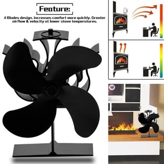 4 Blade Black Haard Warmte Aangedreven Kachel Fan Log Hout Brander Eco Vriendelijke Stille Ventilator Thuis Efficiënte Warmteverdeling