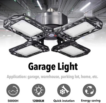 4-Blade LED Garage Light 360 Degrees Deformable Ceiling Light 120W Home Warehouse Workshop Folding Three-Leaf Deformation Lamp