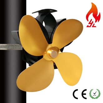 4 Bladen Kachel Fan Muur Gemonteerde Hout Log Brander Haard Warmte Aangedreven Milieuvriendelijke En Self-Powered goud