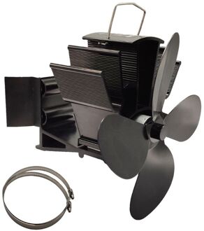 4 Bladen Warmte Aangedreven Haard Kachel Fan Aluminium Stille Milieuvriendelijke Voor Hout zwart