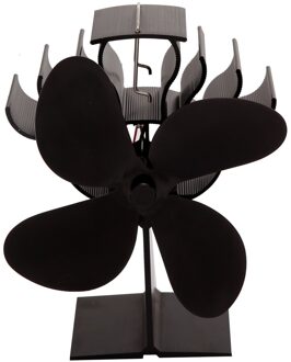 4 Bladen Warmte Aangedreven Kachel Fan Log Hout Brander Rustig Zwart Thuis Haard Ventilator Efficiënte Warmteverdeling