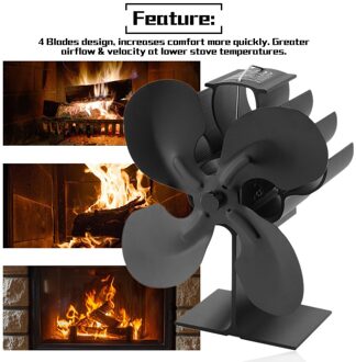 4 Blades Warmte Aangedreven Kachel Fan Log Hout Brander Ecofan Rustig Zwart Thuis Haard Ventilator Efficiënte Warmteverdeling