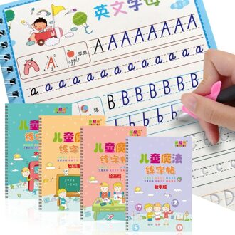 4 Boeken Herbruikbare Schrift Voor Kalligrafie Leren Alfabet Schilderen Rekenen Math Kinderen Handschrift Praktijk Boeken Baby Speelgoed Blauw