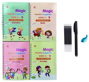 4 Boeken Pen Magic Praktijk Schrift Herbruikbare Handschrift Voorbeeldenboek Set Kalligrafische Brief Schrijven Praktijk Werkboek Voor Kinderen