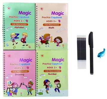 4 Boeken Pen Magic Praktijk Schrift Herbruikbare Handschrift Voorbeeldenboek Set Kalligrafische Brief Schrijven Praktijk Werkboek Voor Kinderen