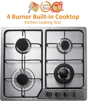 4 Burner Built-in Cooktop Stainless Steel Gas Stoves Natural Gas Hob Kitchen Cooking Appliance Cookware Gas Cooker 58x50cm