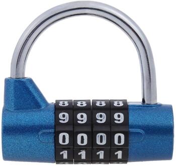 4 cijferige Wachtwoord Veiligheidsslot Breed Beugel Combinatie Hangslot voor Gym Locker Travel Safe Lock Lade Bagage Kast Deurslot blauw