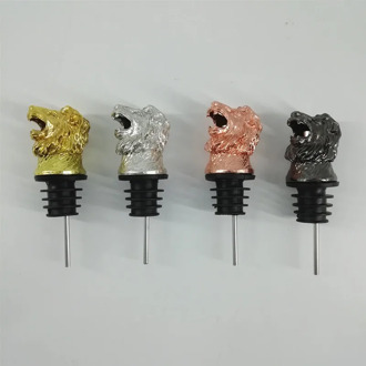 4 Colors Gold Tone Creative Lion Head Wine Mouth Art Pourer Stopper Preservation Plug Bar Household Wine Tools Silver Rose Pours