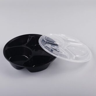 4 Compartiment Maaltijd Prep Containers Plastic Voedsel Containers Met Deksels Outdoor Draagbare Bento Lunchbox zwart