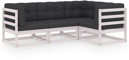 4-delige Loungeset met kussens massief grenenhout Wit