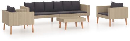 4-delige Loungeset met kussens poly rattan beige