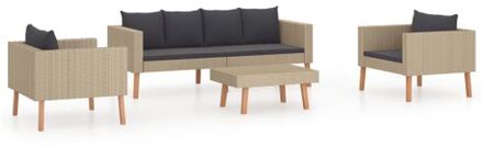 4-delige Loungeset met kussens poly rattan beige