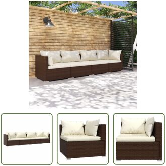 4-delige Loungeset met kussens poly rattan bruin - Tuinset