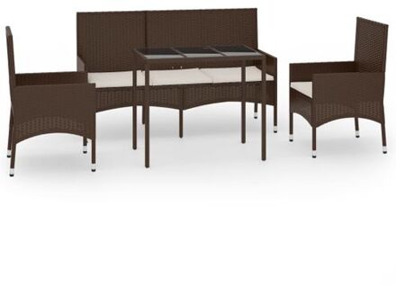 4-delige Loungeset met kussens poly rattan bruin