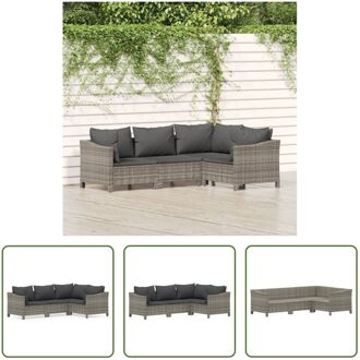 4-delige Loungeset met kussens poly rattan grijs - Tuinset