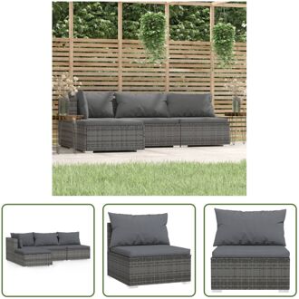 4-delige Loungeset met kussens poly rattan grijs - Tuinset