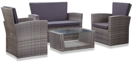 4-delige Loungeset met kussens poly rattan grijs