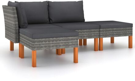 4-delige Loungeset met kussens poly rattan grijs