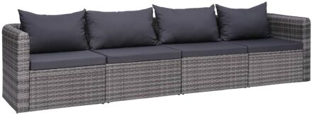 4-delige Loungeset met kussens poly rattan grijs