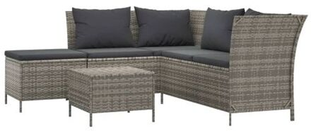 4-delige Loungeset met kussens poly rattan grijs