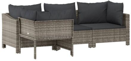 4-delige Loungeset met kussens poly rattan grijs