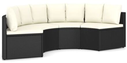 4-delige Loungeset met kussens poly rattan zwart