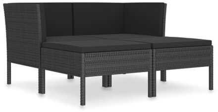 4-delige Loungeset met kussens poly rattan zwart